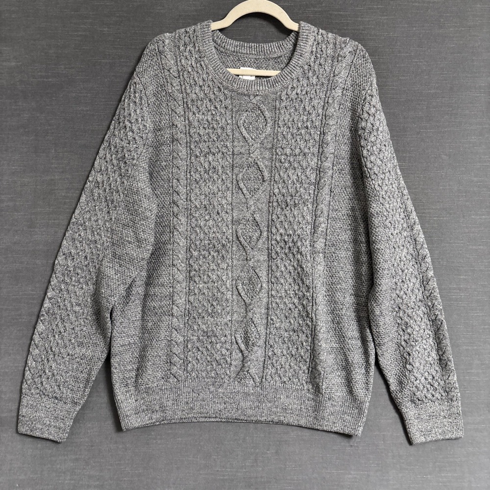 Gap Sweater XL Gray Cotton Cable Knit Pullover Casual Preppy Grandpa Crewneck